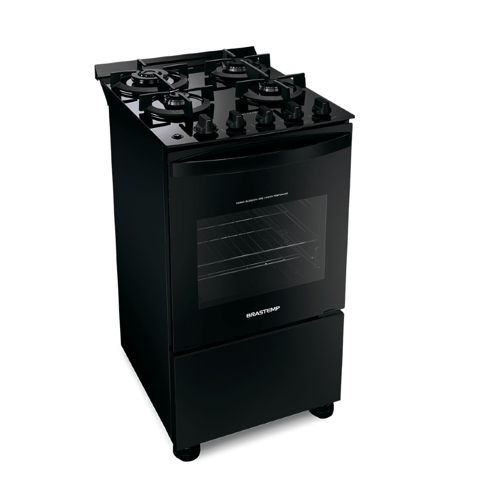 Fogão Brastemp 4 Bocas Preto com Mesa de Vidro e Dupla Chama - BFO4XAE Bivolt