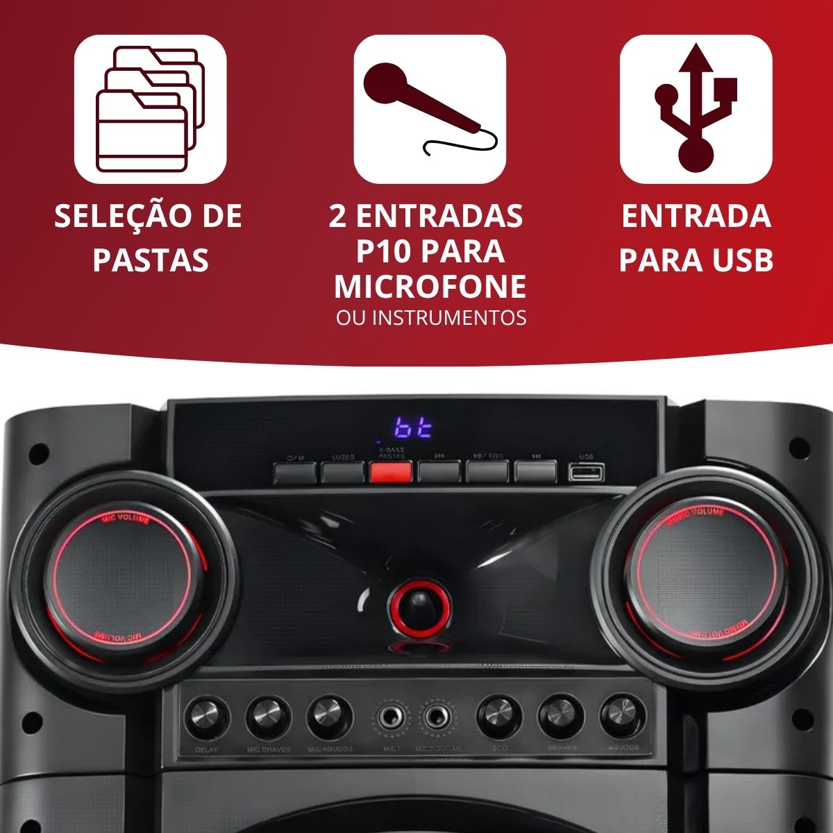 Foto 3 de Caixa de som Torre Amplificada Polyvox XT-2000T 2000W RMS