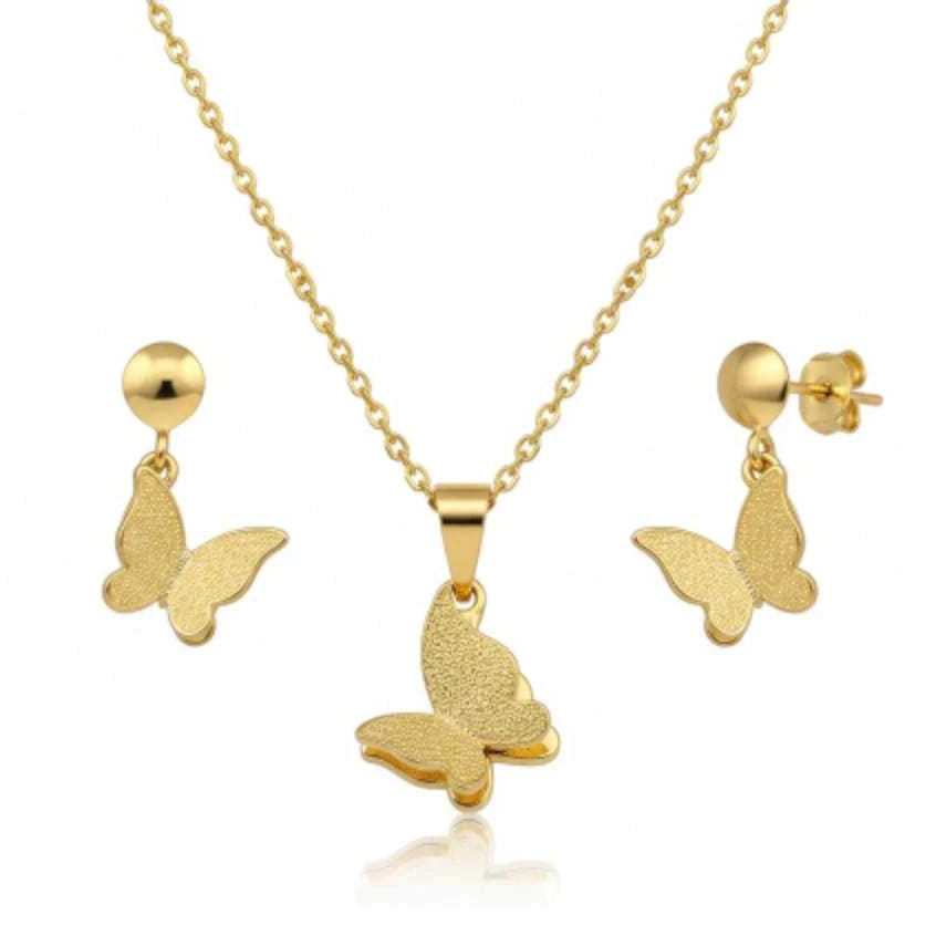 Conjunto Colar E Brinco Borboleta Fosca Folheado A Ouro E Prata
