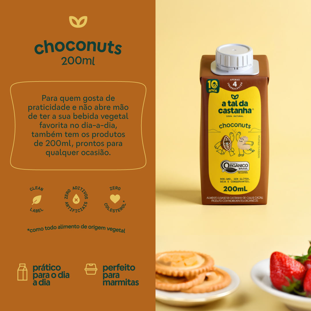 Foto 4 de Achocolatado Choconuts Orgânico 200 ML - A Tal da Castanha