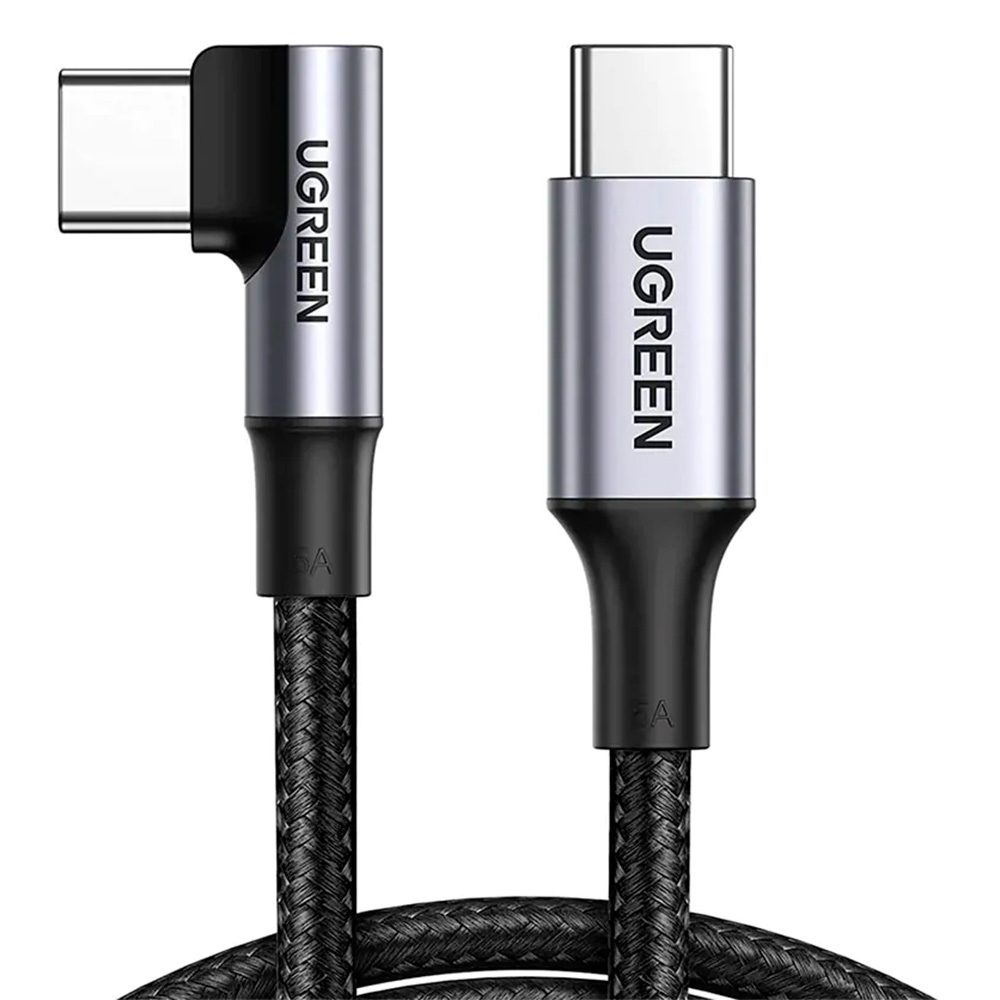 Cabo Ugreen Braided de USB-C para USB-C, 2 metros com conector 90°, 100W, Preto - 70645