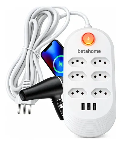 Filtro Linha Betahome 6 Tomadas 3 USB 2500W
