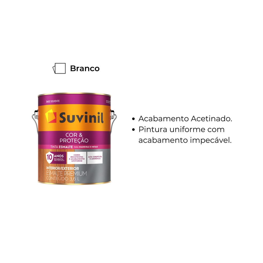 Foto 2 de Tinta Esmalte Cor & Proteção Acetinado Várias Cores 3,6L Suvinil