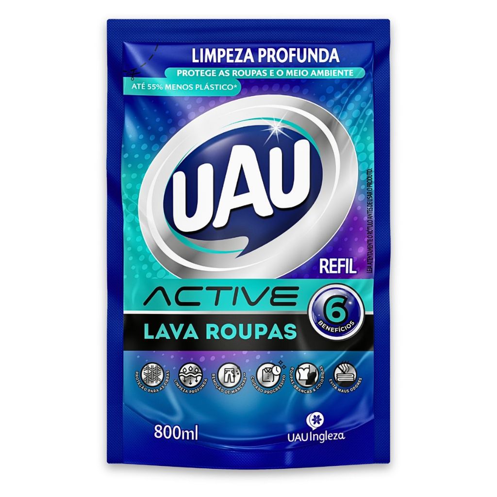 Uau Lava Roupas Líquido Active 800ml Refil