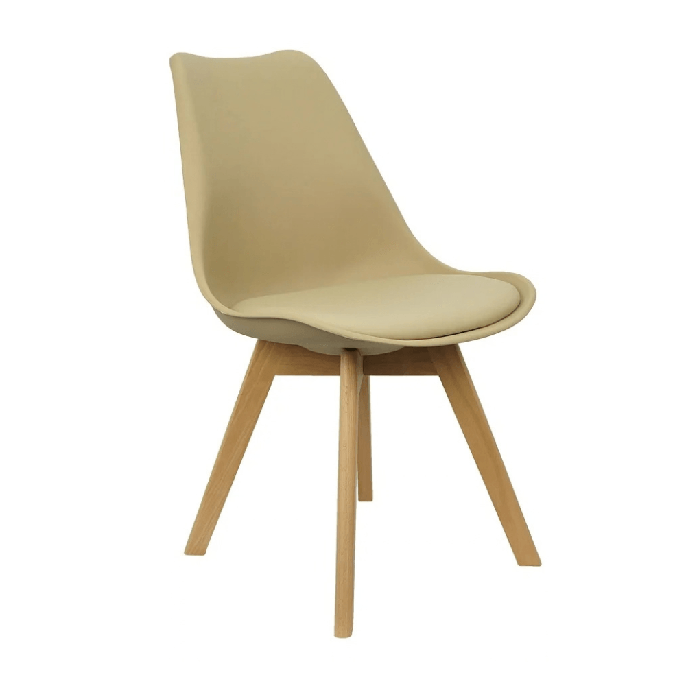 Cadeira de Jantar Eames Estofada Bege em PU com Pés de Madeira Coisas e Coisinhas