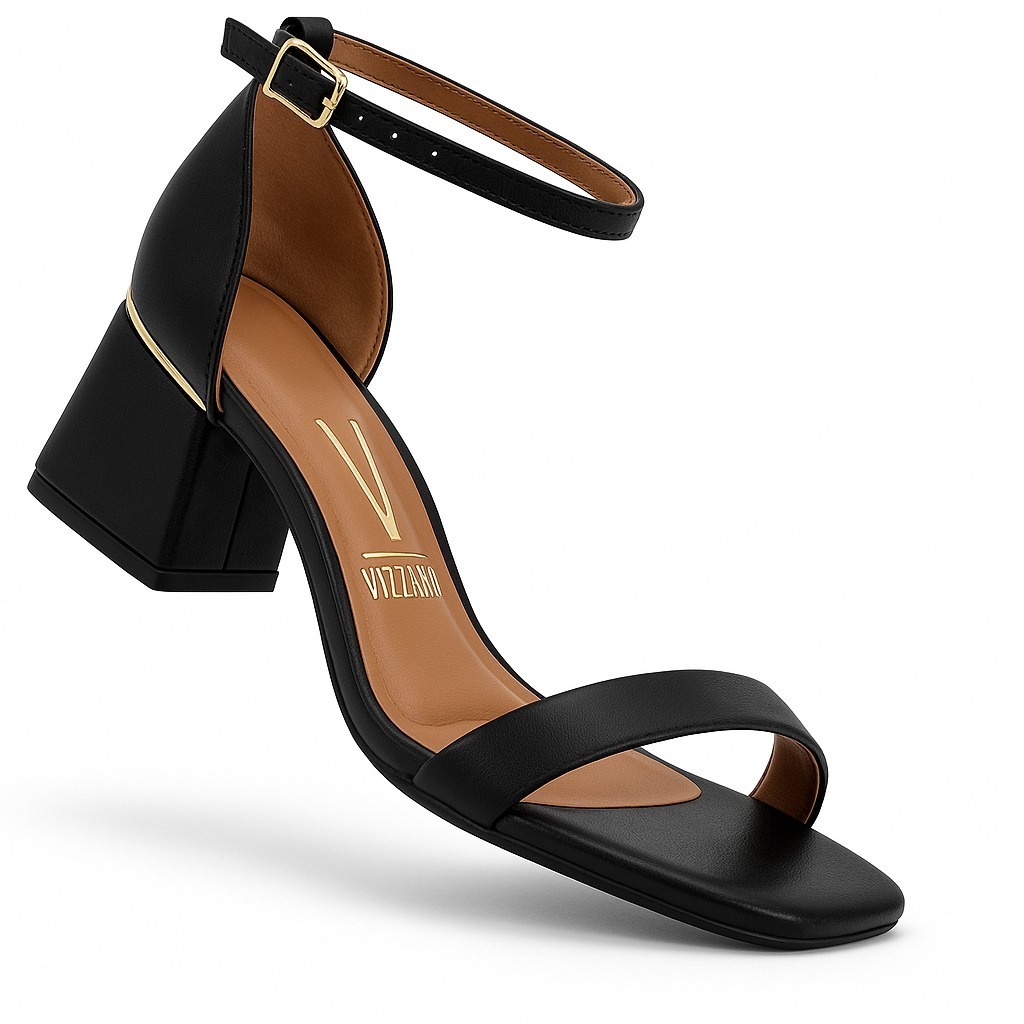 Sandália Vizzano Salto Bloco Grosso Fivela Original 6428 Preto