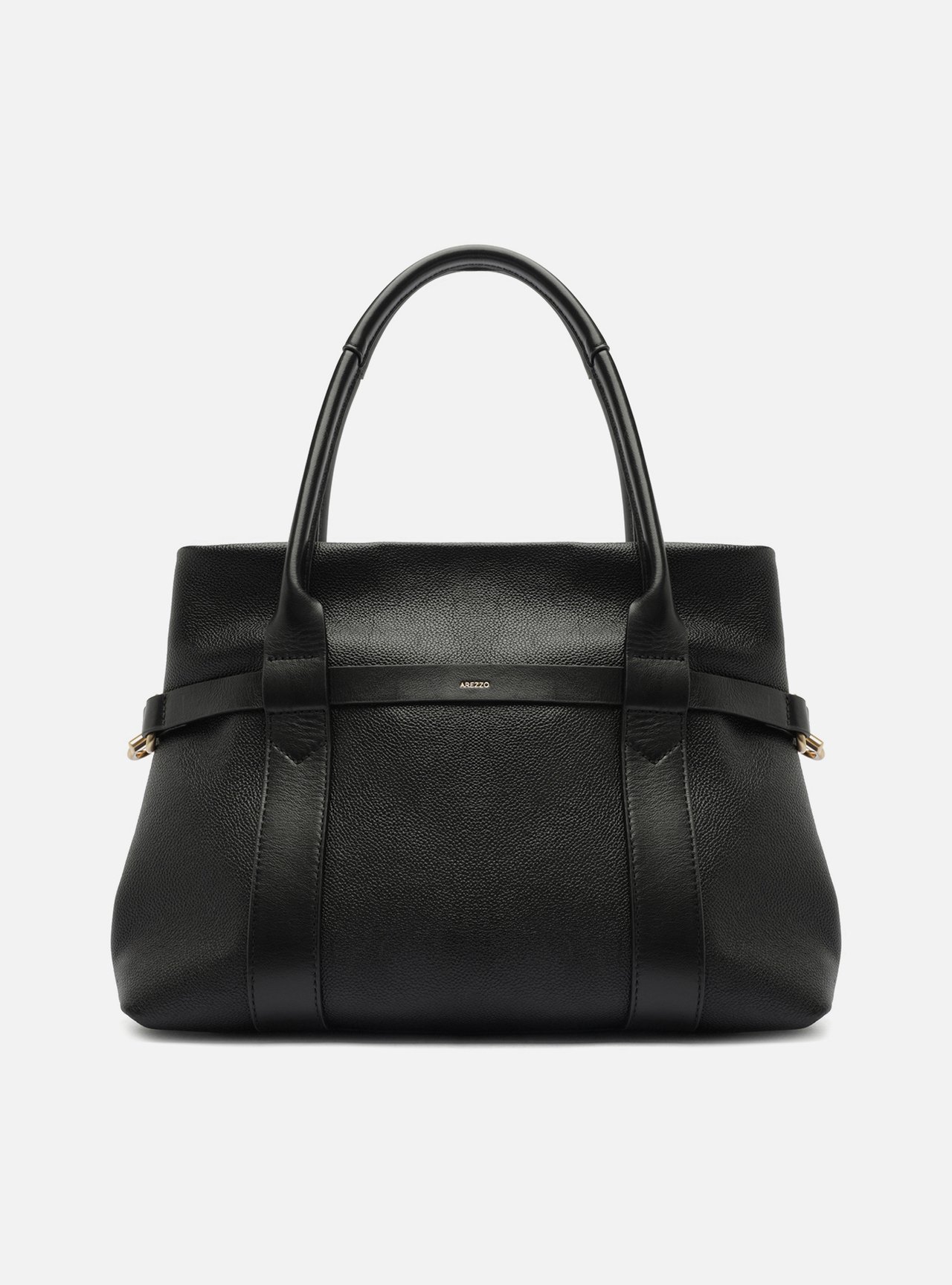 Bolsa Tote Preta Couro Grande Metais