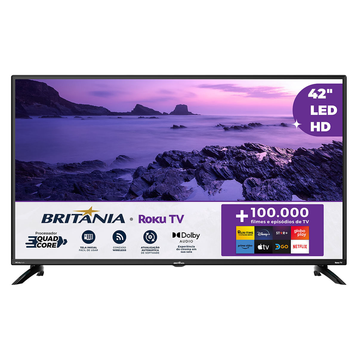 Smart TV 42” Britânia LED Roku TV Dolby Audio BTV42G6FR2CP Bivolt