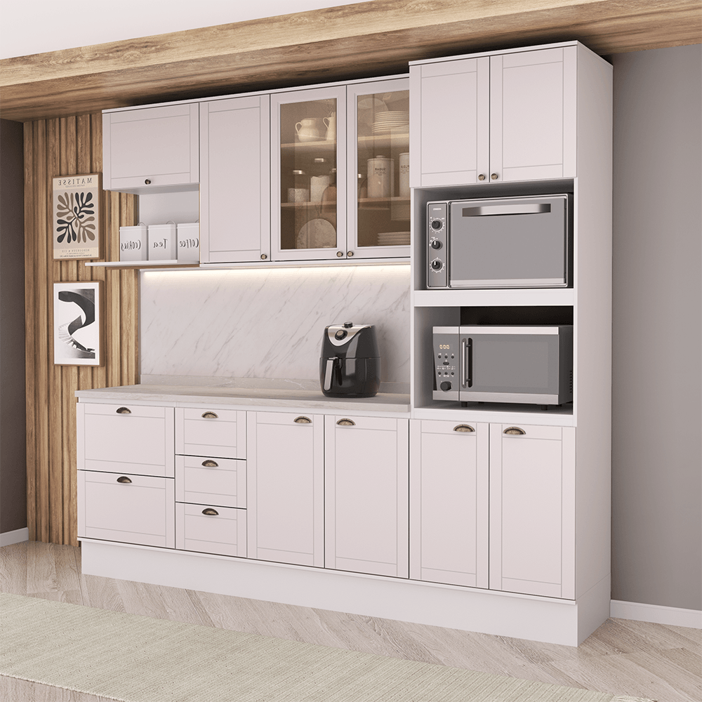 Armário de Cozinha Completa com Balcão Milla Smart Clear Carraro Branco