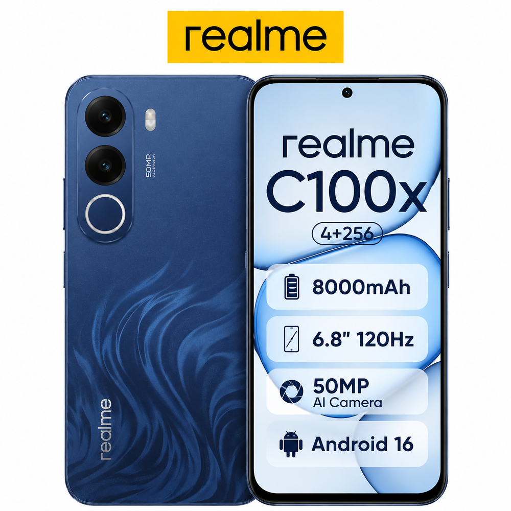 Celular realme C100X Smartphone 4+256 GB Bateria 8000mAh 2ANOS E IA GARANTIA Original Versão Global NFC Tela 6.74"
