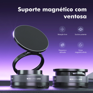 Suporte Magnético para Carro com Ventosa Giratório 360° Compatível com iPhone 12-17 e Android Do Brasil C