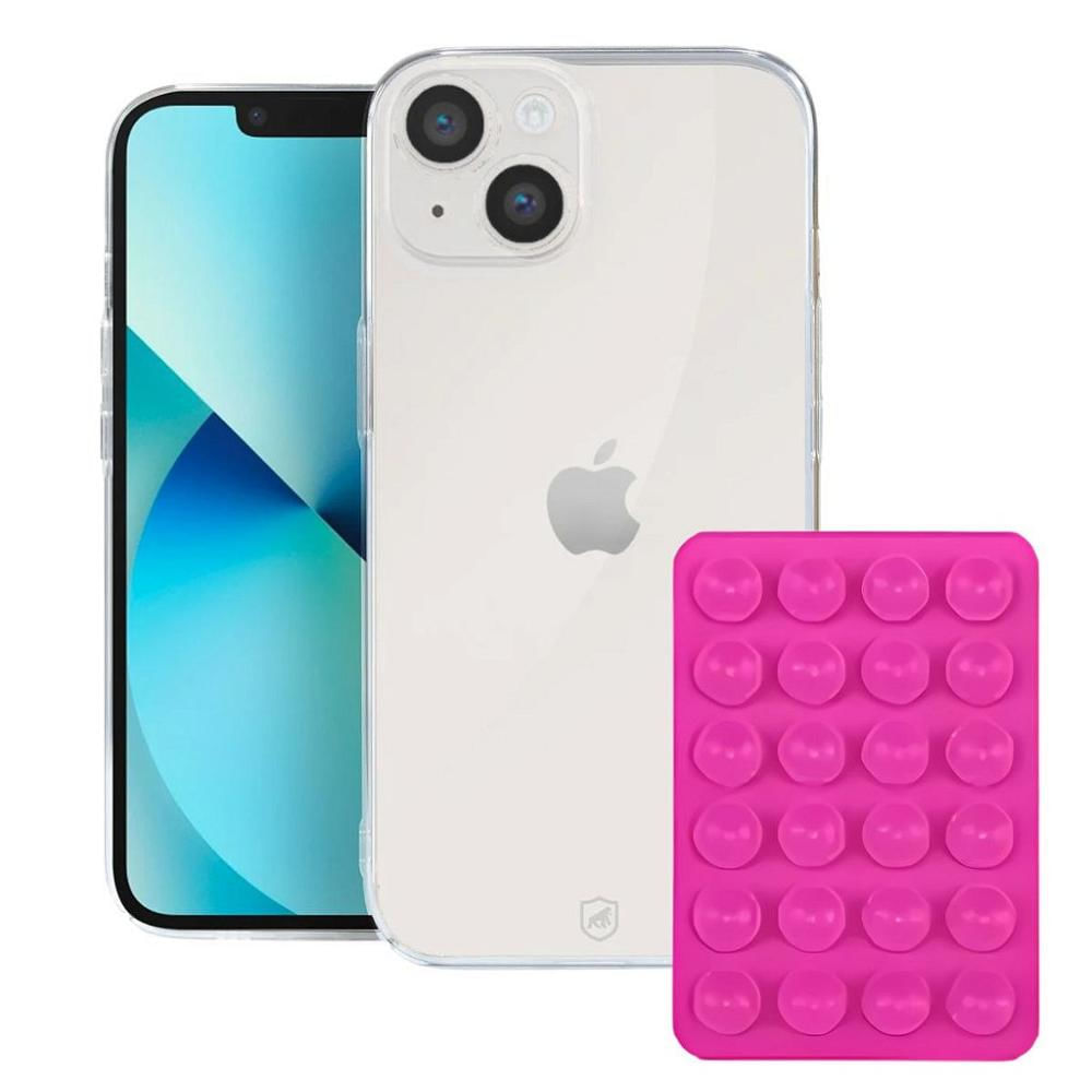 Kit Capa Crystal Slim para Iphone 13 + Ventosa ROSA Gshield