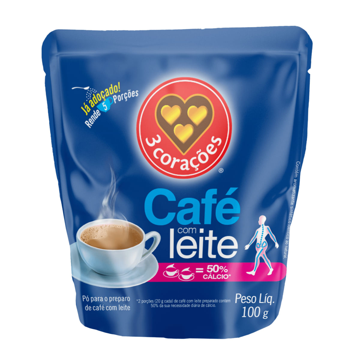 Café com Leite 3 Corações com Cálcio Refil 100g