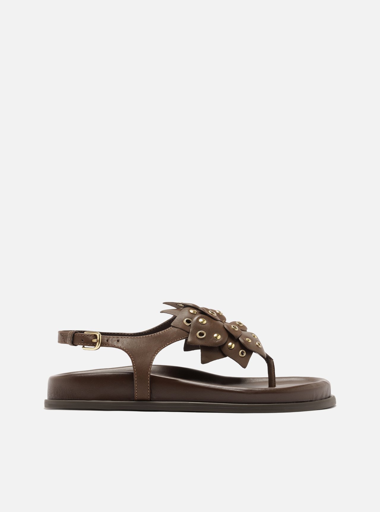 Sandália Papete Marrom Flatform Metais