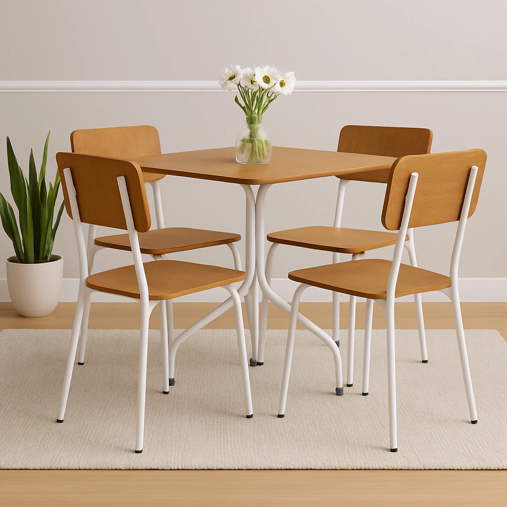 Mesa De Cozinha Jantar 4 Lugares Retrô Pés De Ferro Tampo MDF Delicada