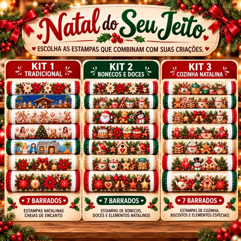 Barrado Pano de Prato Natal Natalino Tricoline Artesanato Kit 7 Barras