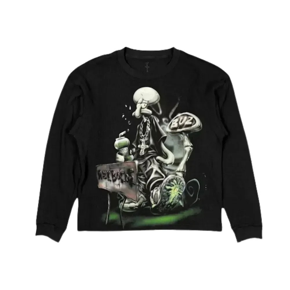Spongebob x Cactus Jack Camiseta Manga Longa Rock Bottom Thermal Black — M / G, Novo