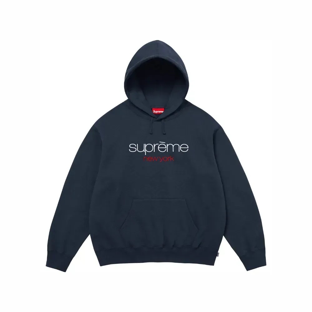 Moletom Supreme Classic Logo Hooded Navy SS26-W3 — P / M / G / XG / XXG, Novo