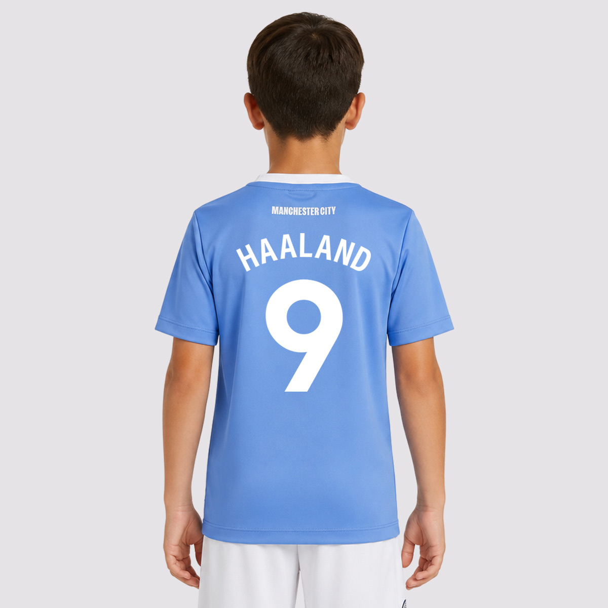 Camisa Manchester City Citizens Infantil Azul Celeste 9 Haaland