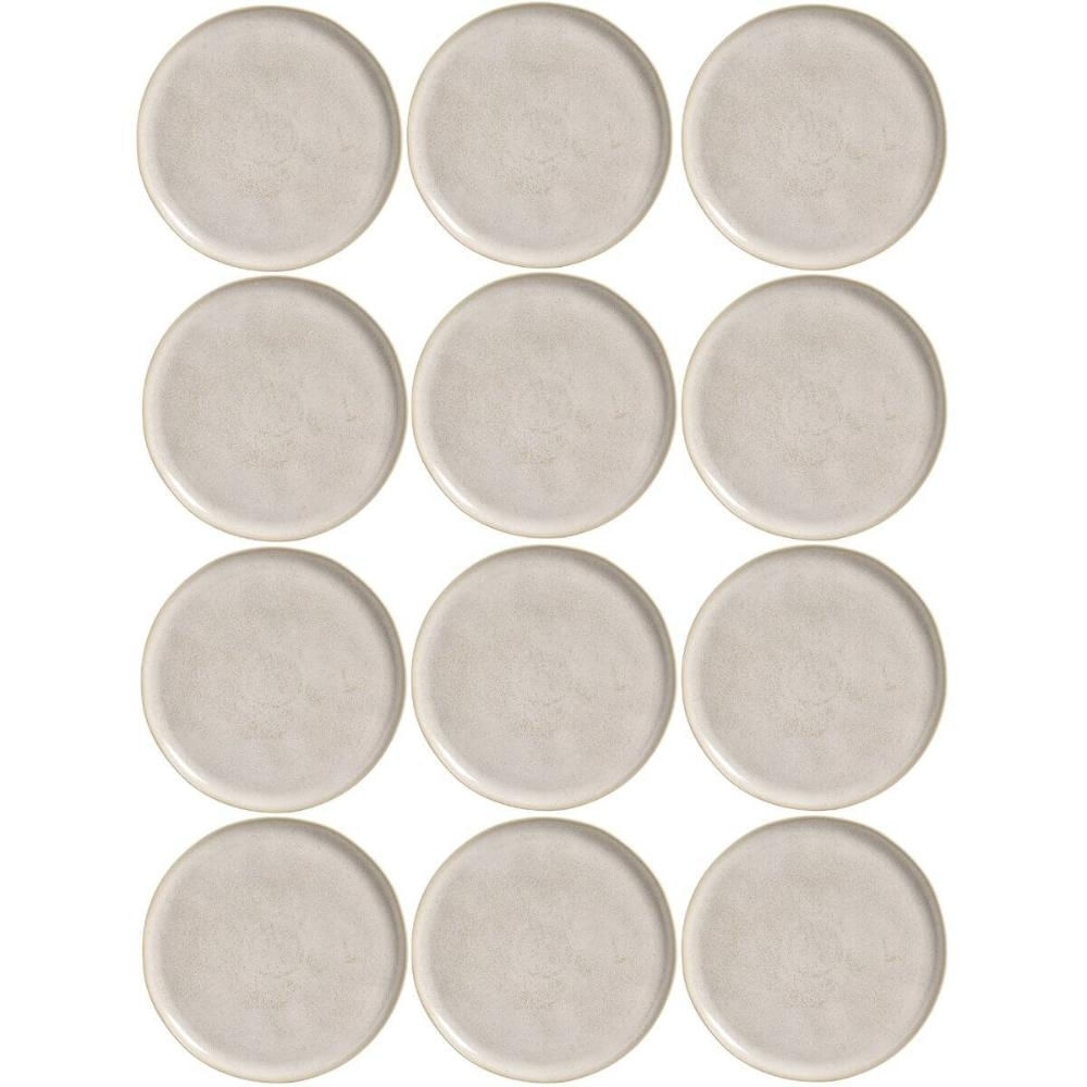 Kit 12 Pratos Rasos Bio Latte 27cm Cerâmica Stoneware Off White Mesa Posta