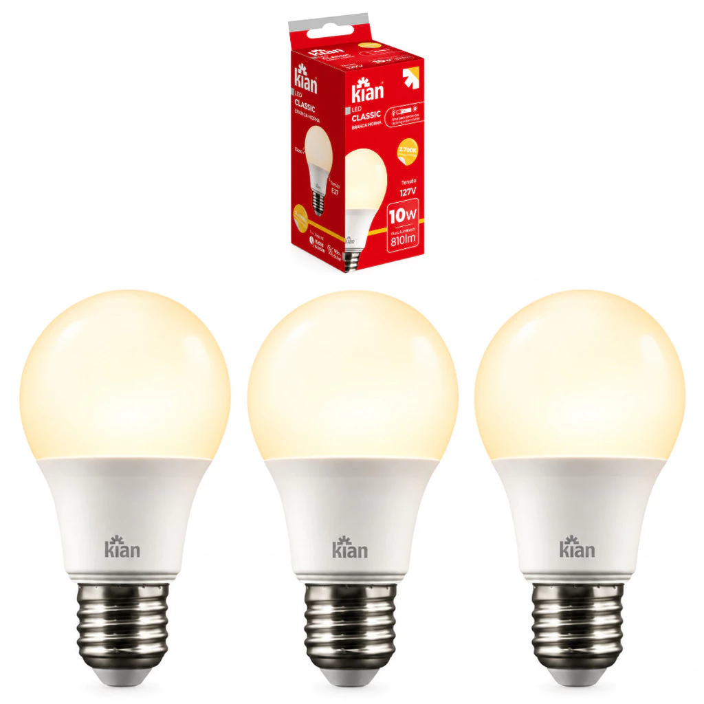 Kit 3 Lampadas Dimerizavel 10w Led Bulbo 2500k Amarela Bivolt e27 127V/220V