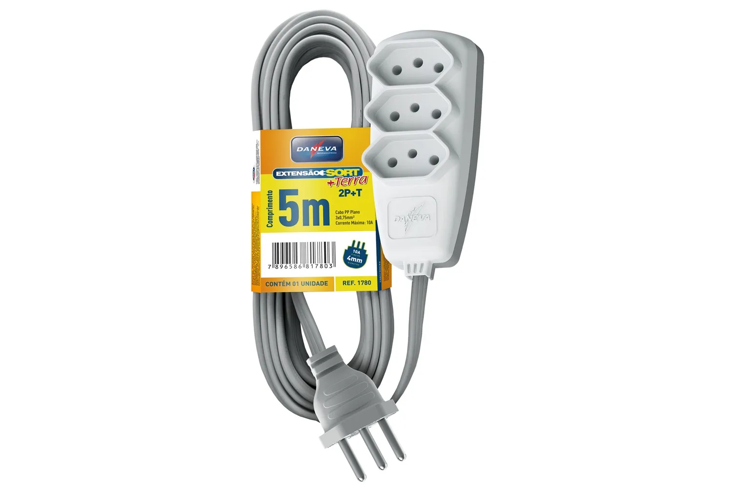 EXTENSAO SORT PP 3X0,75 2P+T 10A GELO 5M - 6PCS/CX DANEVA