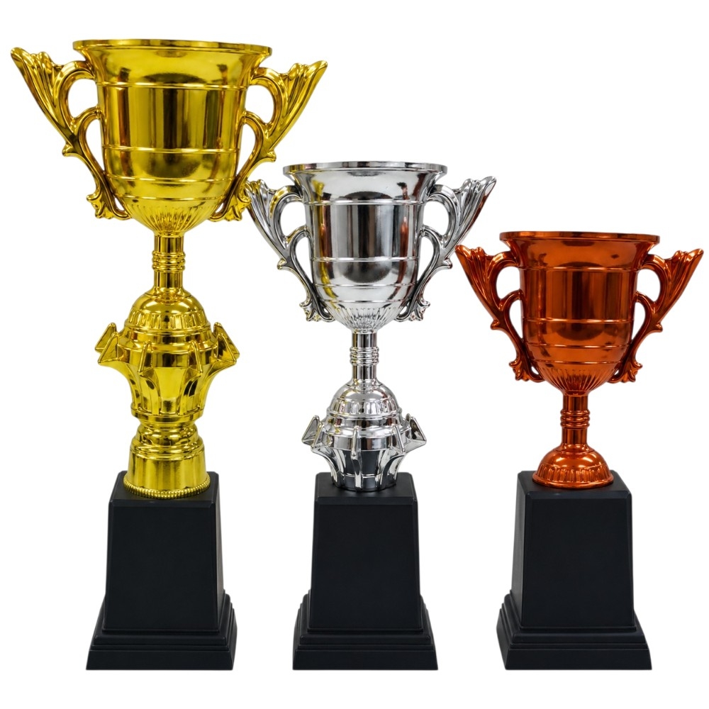 Kit C/ 3 Troféus Taças 1°,2°,3° Lugar - 28, 24 E 19 Cm - Sortido