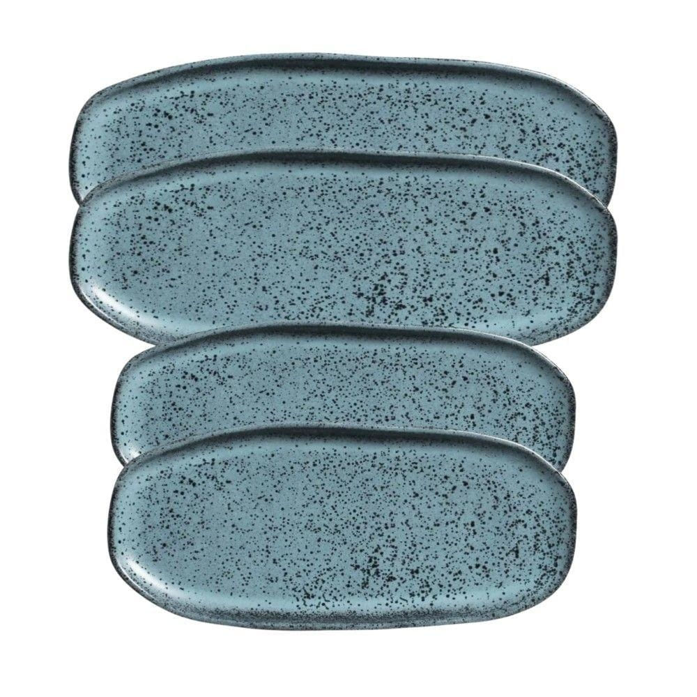 Conjunto 04 Travessas Oval Rasa Orgânico Night Sky Cerâmica Stoneware Azul Porto Brasil
