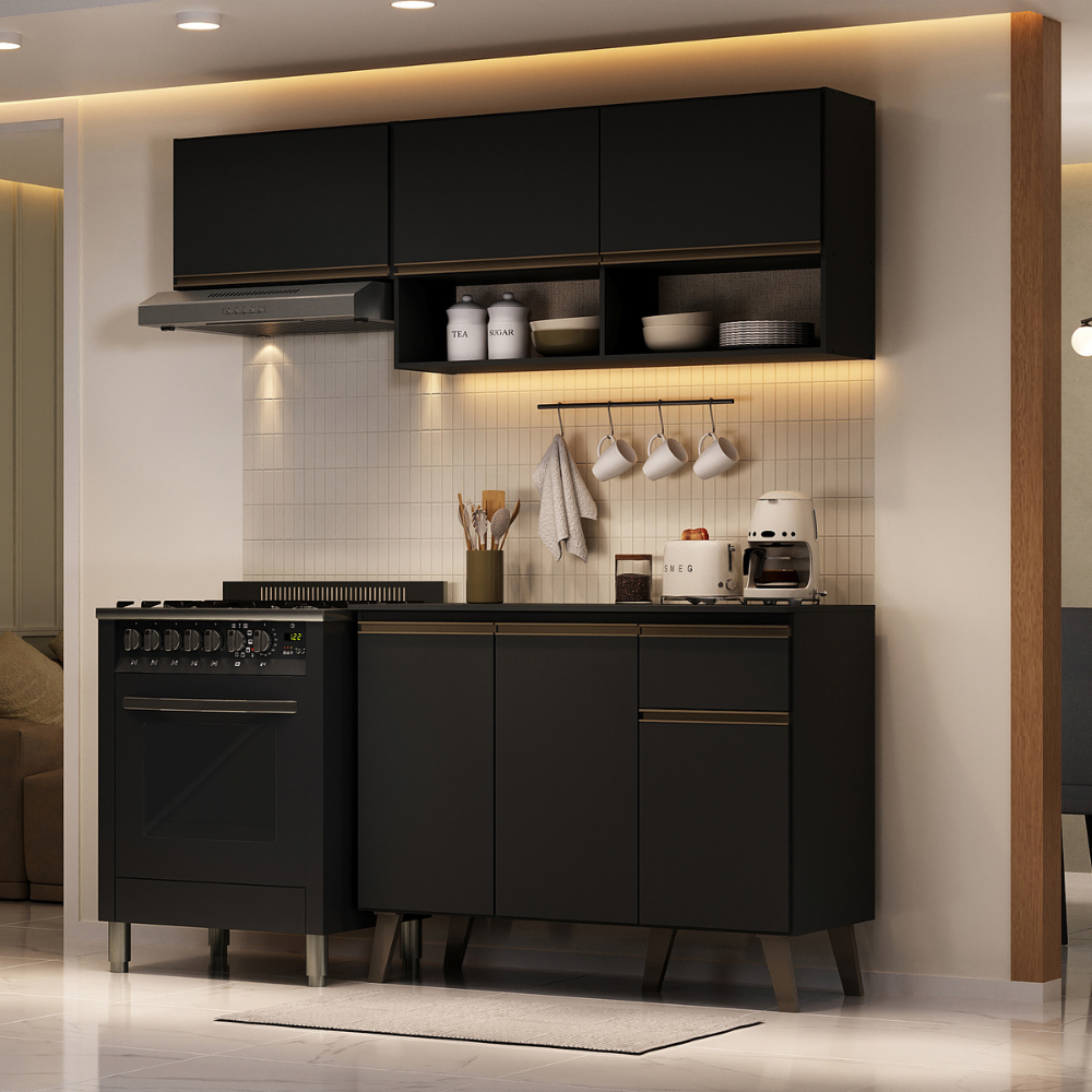 Armário de Cozinha Compacta Atlanta Petit Carraro Preto Touch