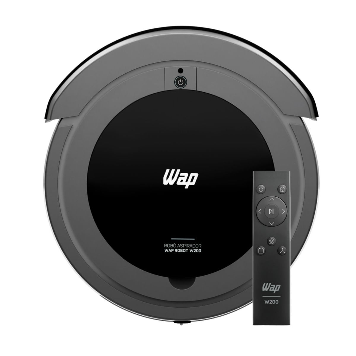 Robô Aspirador Wap Robot W200 3 em 1 Limpeza Programável até 24h Base Carregadora Controle Remoto PRETO / Bivolt
