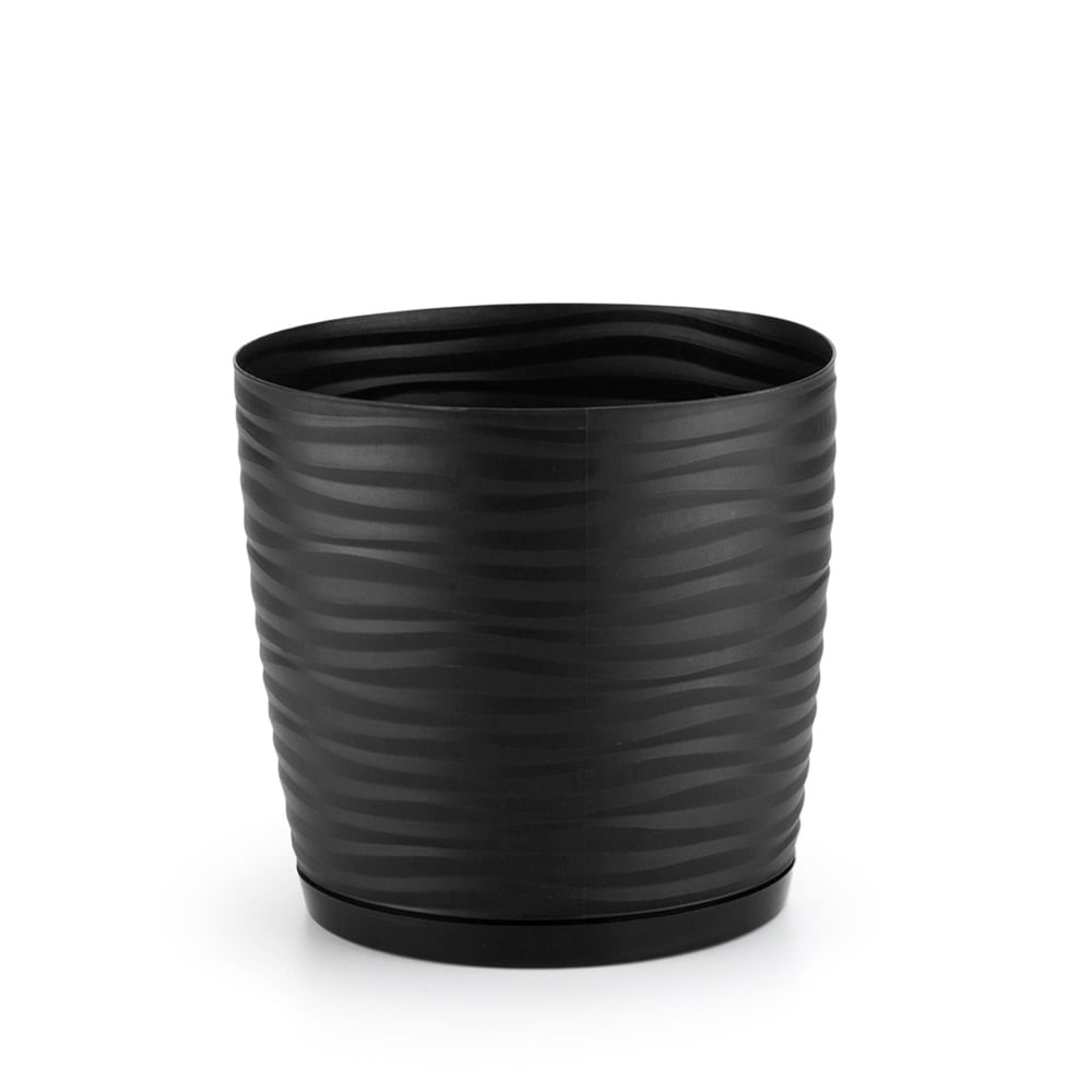 Vaso Redondo 3,5 Litros Preto Com Prato Dunas