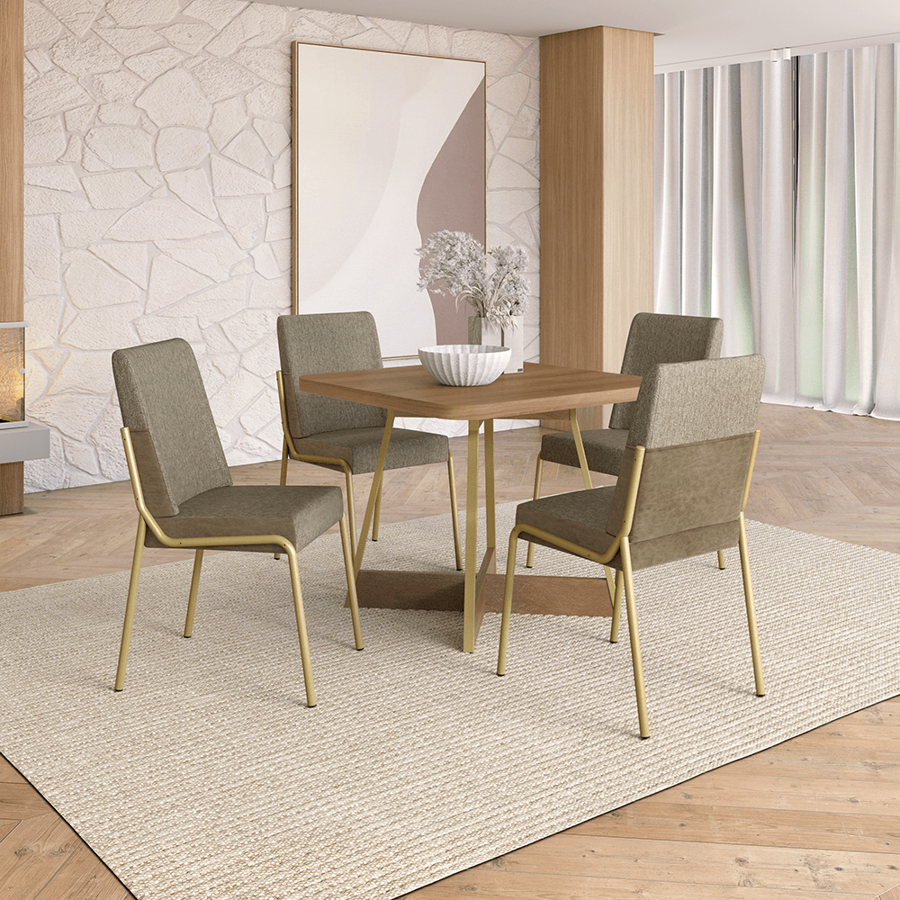 Conjunto Sala de Jantar 4 Cadeiras Hester Carraro Carvalho Dourado
