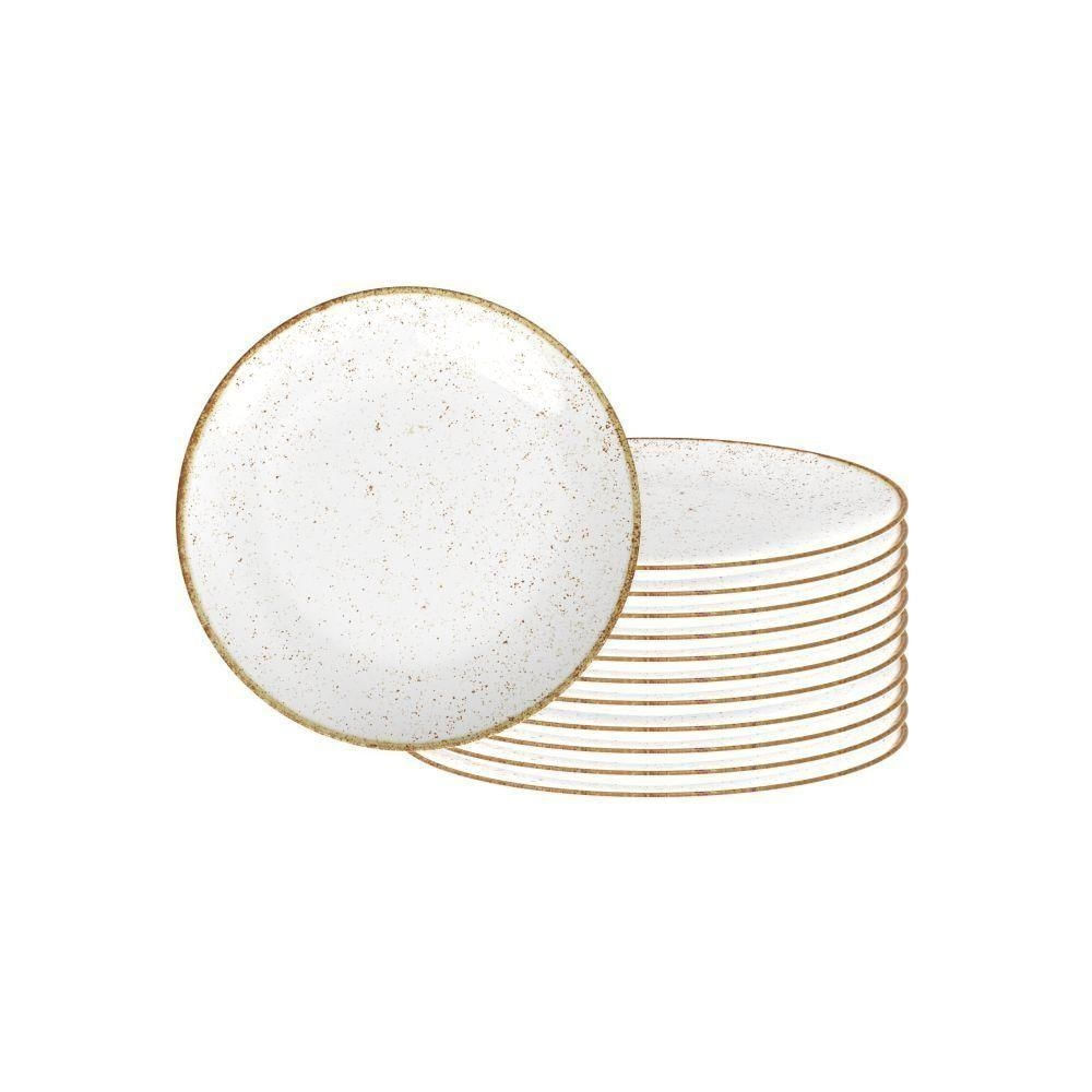 Conjunto de Pratos Raso Rústico 12 Peças Porcelana Decorada Marrom Tramontina