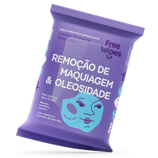 Lenço Demaquilante Umedecido FreeWipes para Remoção de Maquiagem e Oleosidade com Vitamina E e Aloe Vera - 25 Lenços - FREEW07, FreeCô - PT 1 UN