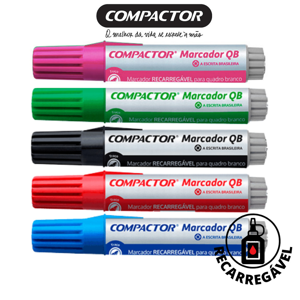 Marcador para Quadro Branco Recarregável Sortidos - COMPACTOR