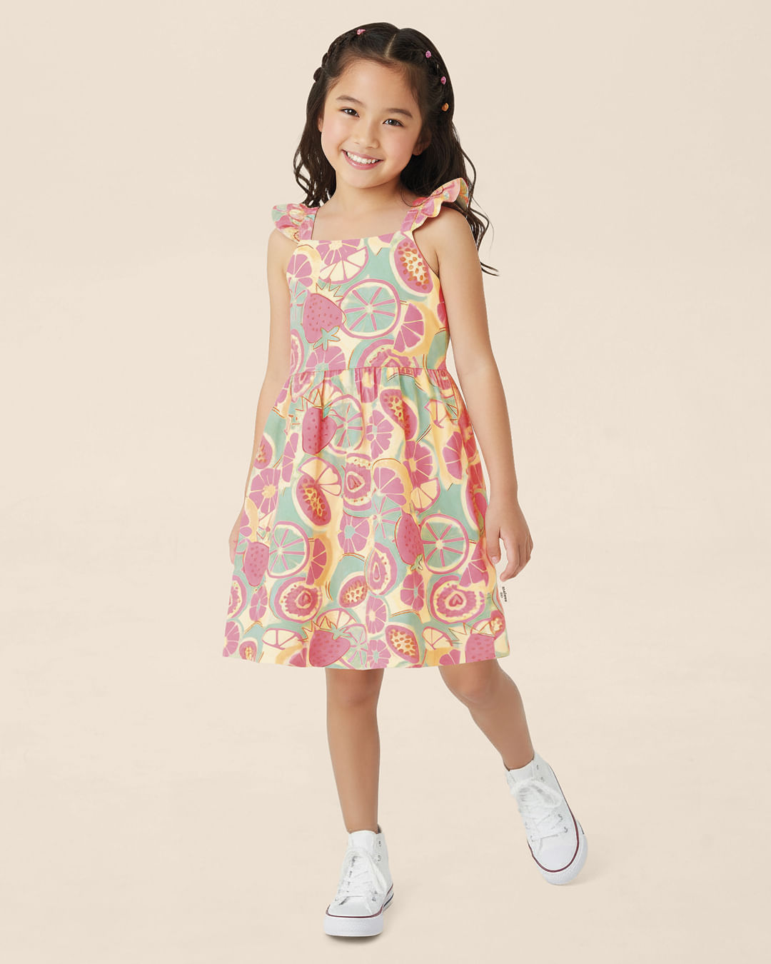 Vestido Infantil Estampa Digital Temática Frutas Em Algodão Malwee Kids — Amarelo - 8
