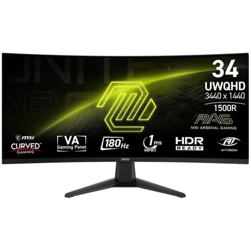 Monitor Gamer MSI MAG 346CQ, 34 Pol, Curvo, UltraWide, UWQHD, VA, 1ms, 180Hz, HDMI/DP