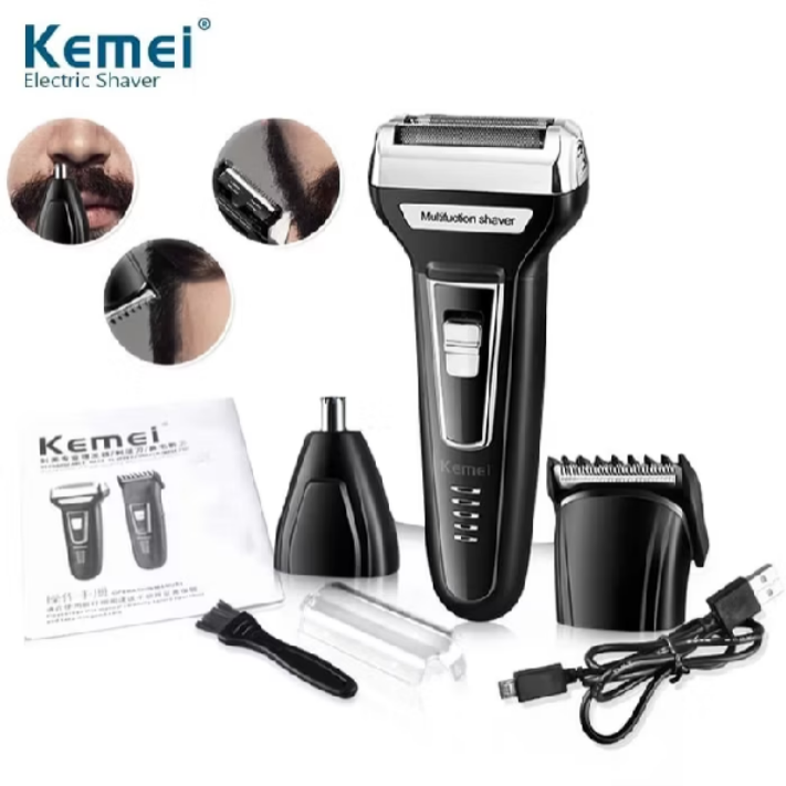máquina de barbear kemei 3x1 - barbeador sem fio recarregável KM-6558 - Bivolt