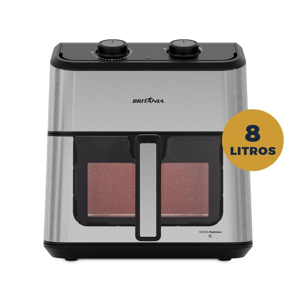 Air Fryer Britânia 8L Redstone Visor Glass BAF80A 220V Inox