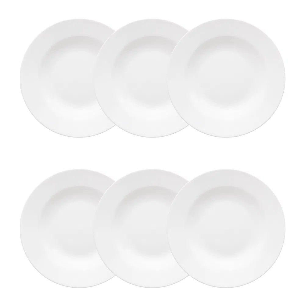 Conjunto de Pratos Fundos Flamingo White 6 Peças Porcelana Branco Oxford
