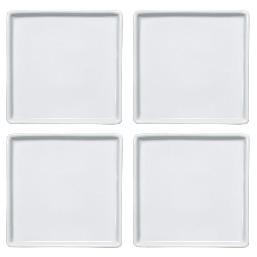 Jogo 4 Pratos Quadrados Rasos em Porcelana 16x16cm Americana Germer Branco