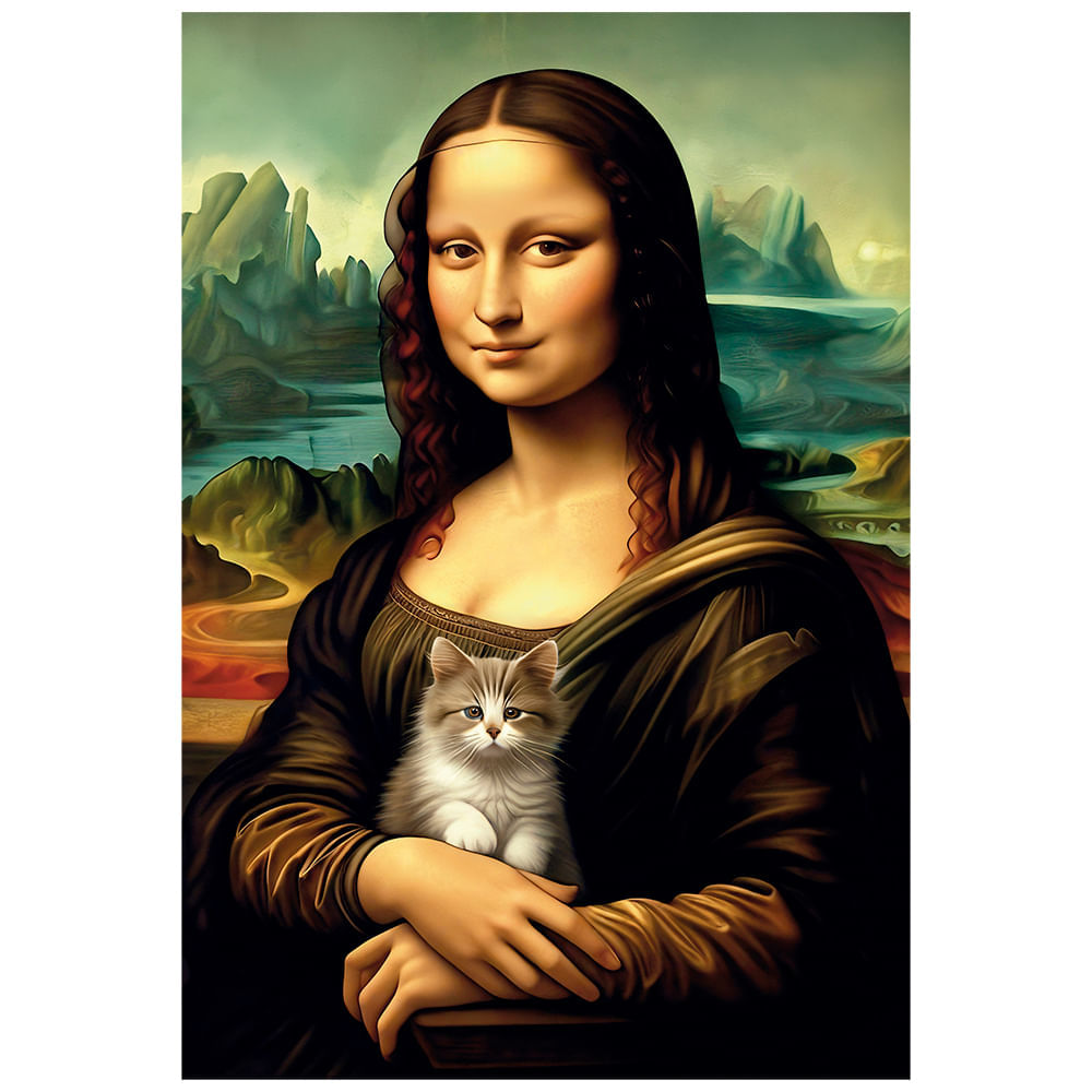Foto 3 de Mini Quebra-cabeça 1000 peças Mona Lisa com Gatinho
