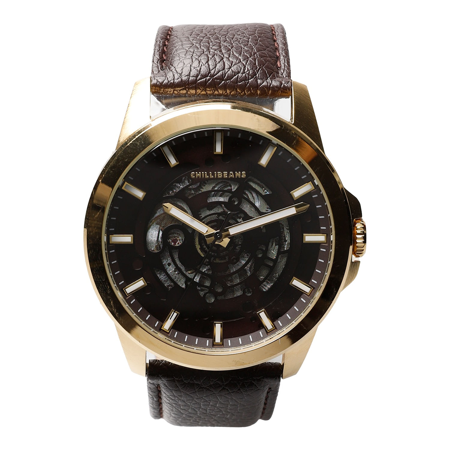 Relógio Automático Masculino Chilli Beans Couro Dourado RE.CR.0632.2102