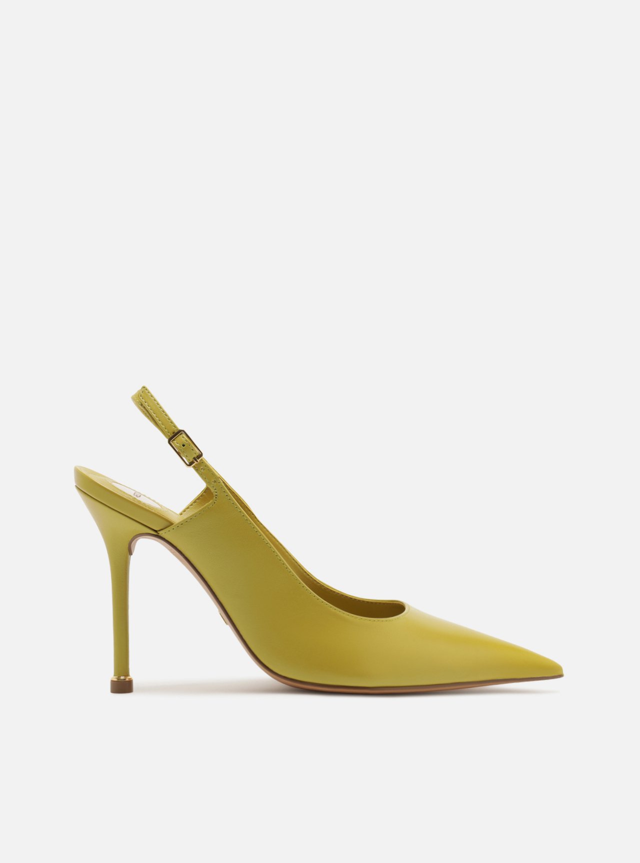 Scarpin Verde Couro Salto Fino Slingback