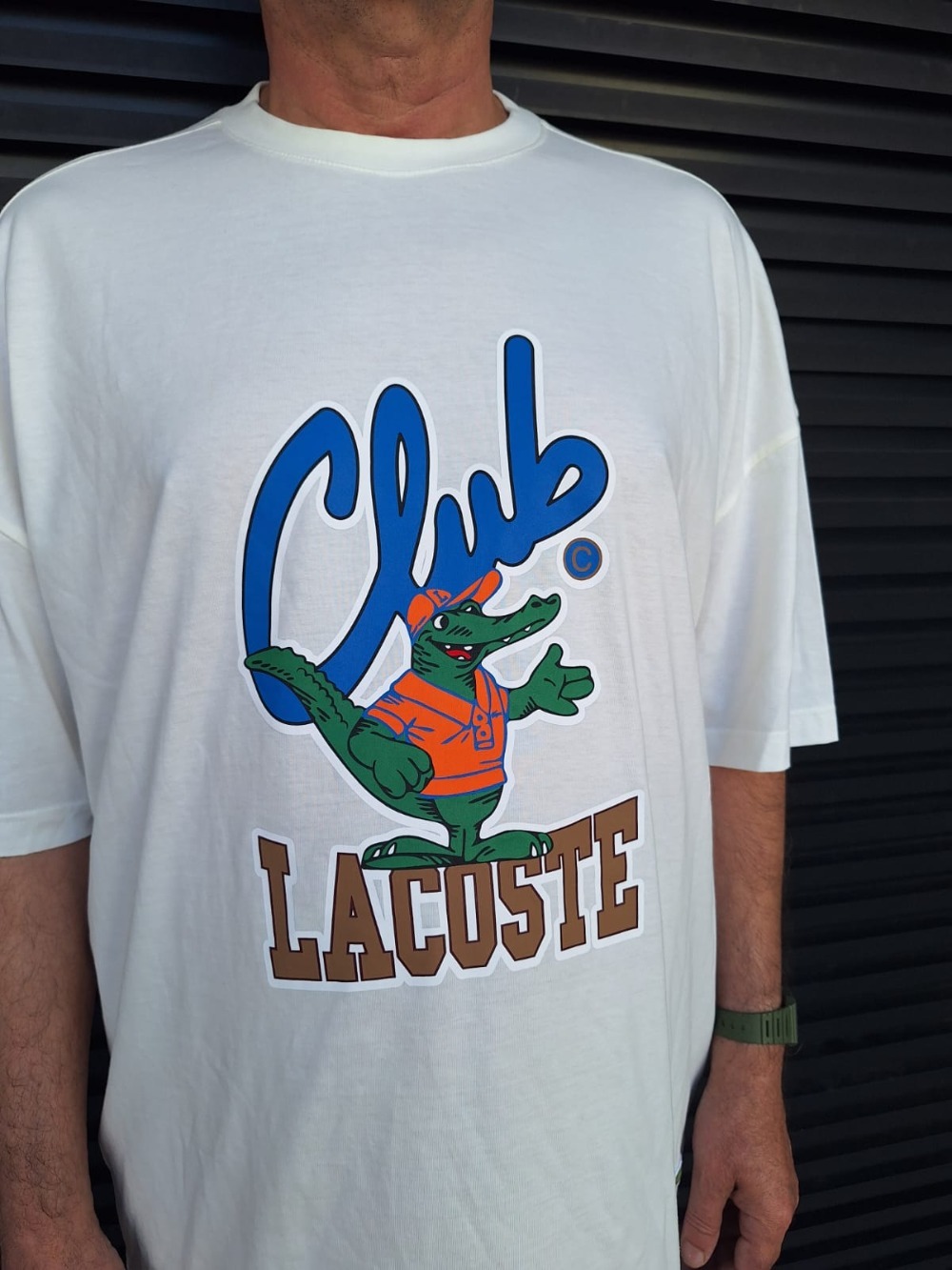 Camiseta Lacoste Club Crocodile Short-Sleeved White Blue — XG, Novo