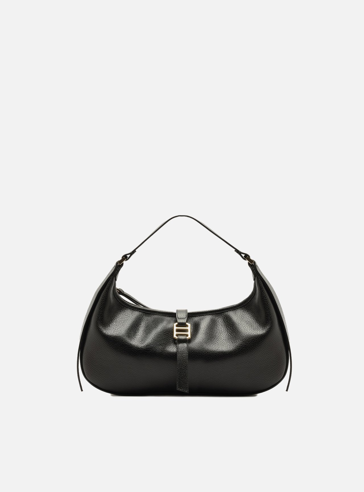 Bolsa Shoulder Preta Couro Média Metais Dourados