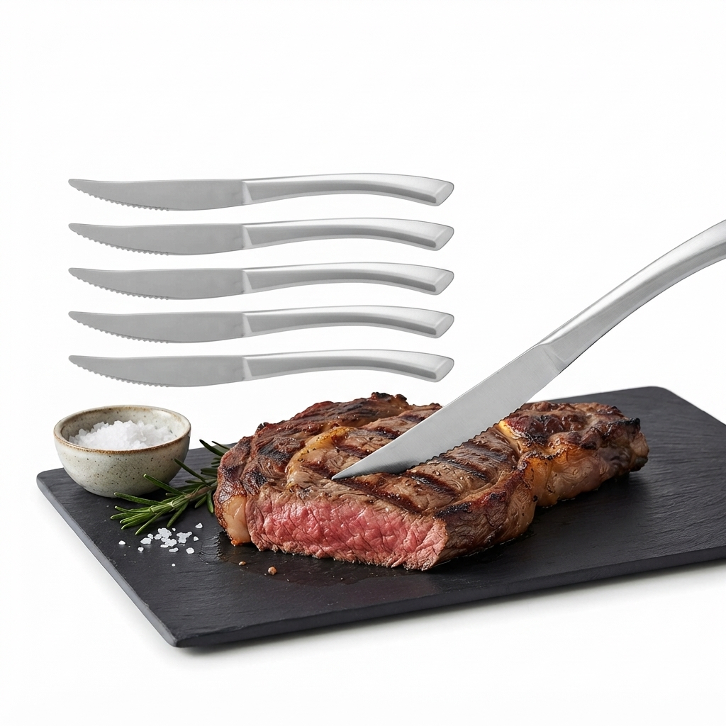Conjunto 6 Facas para Churrasco Wolff Berna Aço Inox Serrilhadas Carne Picanha Costela Assados Mesa Posta Cozinha Jantar