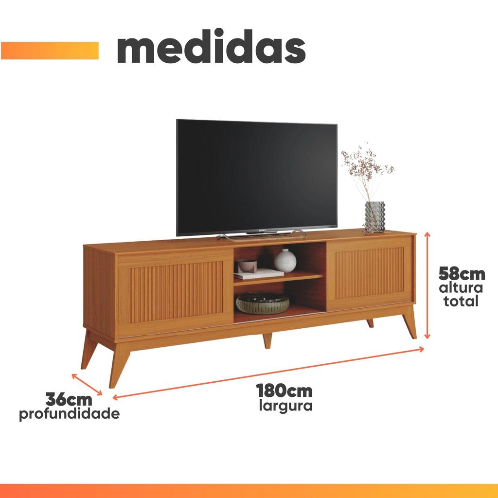 Foto 2 de Rack Bancada para TV até 65 Polegadas 1,80m Ripado Impressão 3D 2 Portas Cedro King EDN