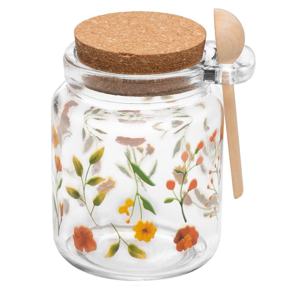 Pote de Vidro 250ml Encanto Lyor com Tampa e Colher para Açúcar Chá Temperos Condimentos Doces Mesa Posta Organização