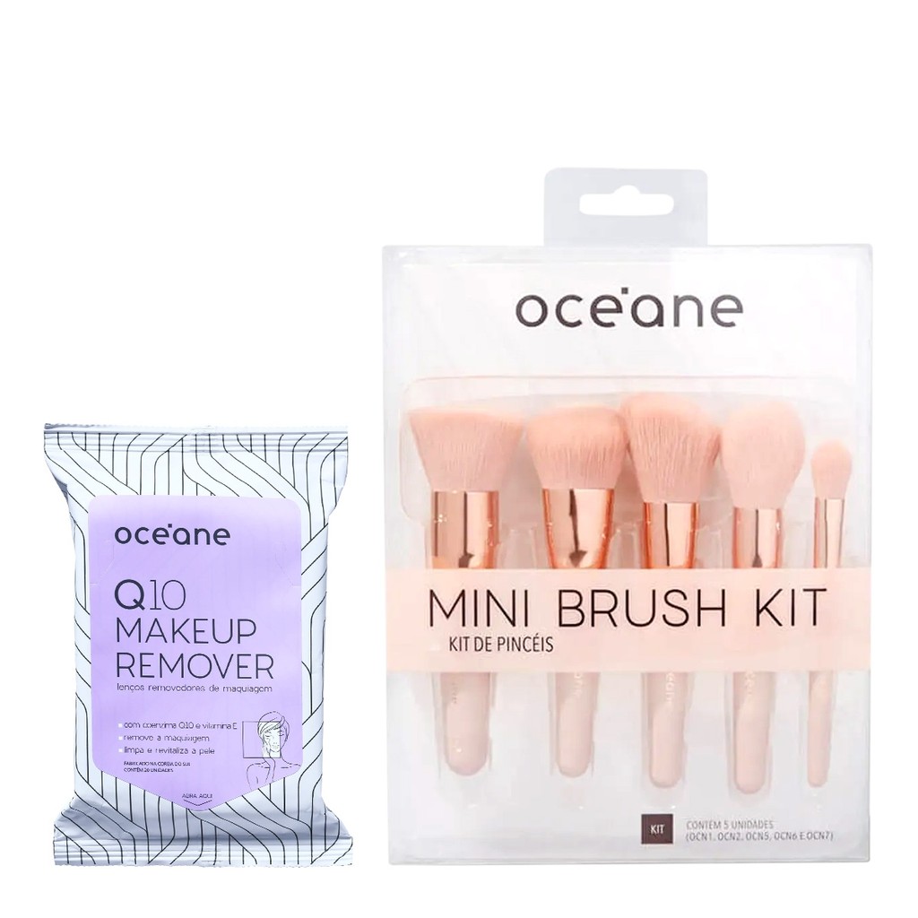 Kit Océane Q10 Makeup Lenço Demaquilantee e Mini Kit com 5 Pincéis (2 produtos)